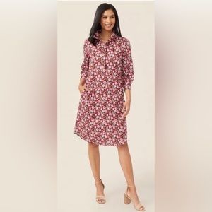 JMclaughlin XS coffee/pink Mount Floral Shirt Dress New with Tags